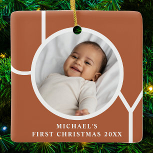 Baby Boy's First Christmas Photo Terracotta Ceramic Ornament