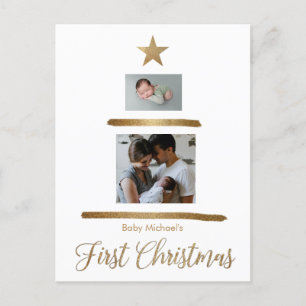 Baby Boy's First Christmas Photos Holiday Tree Postcard