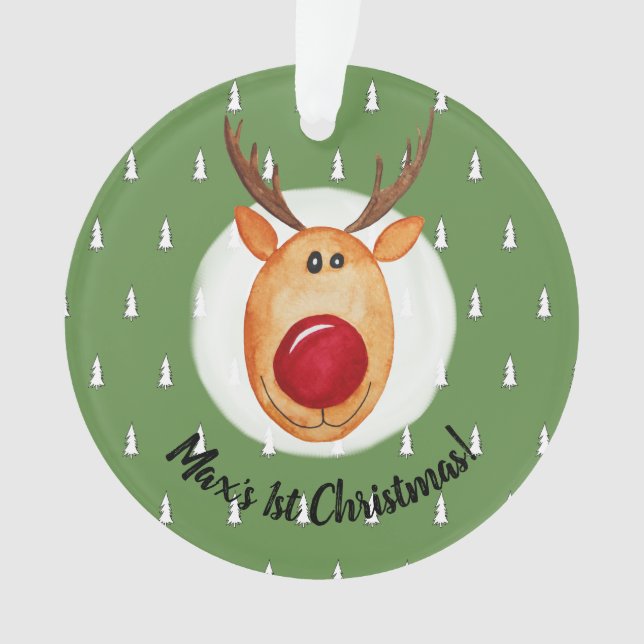 Baby Boy's First Christmas Rudolph Tree with Name Ornament (Front)