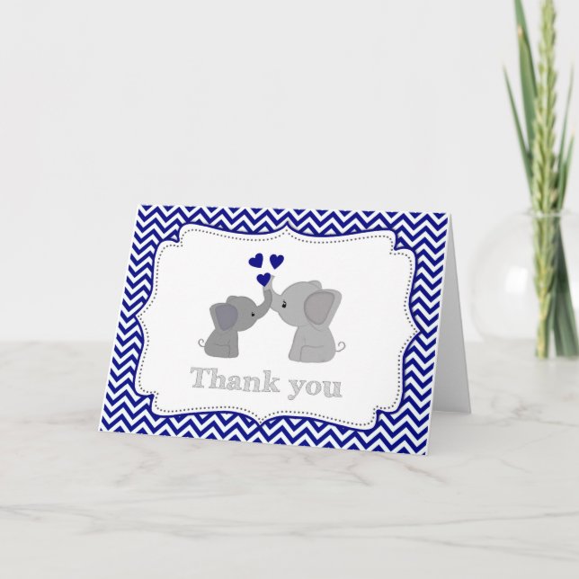 Baby Boys NAVY Blue Elephant THANK YOU Cards#2 366 (Front)