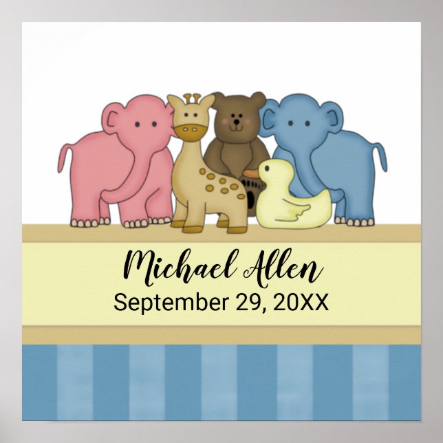 Baby Boy's Personalised Name Nursery Poster (Front)