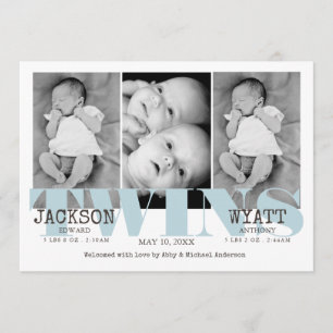 Baby Boys Twins Beautiful Blue Birth Announcement