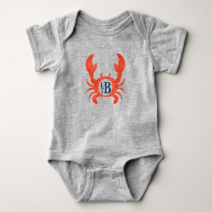 Baby Boys Watercolor Crab Monogram Circle Bodysuit