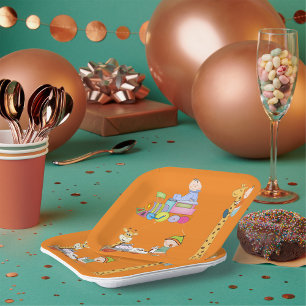 Baby Boys with Nursery Train Giraffe and Wagon  Paper Plate