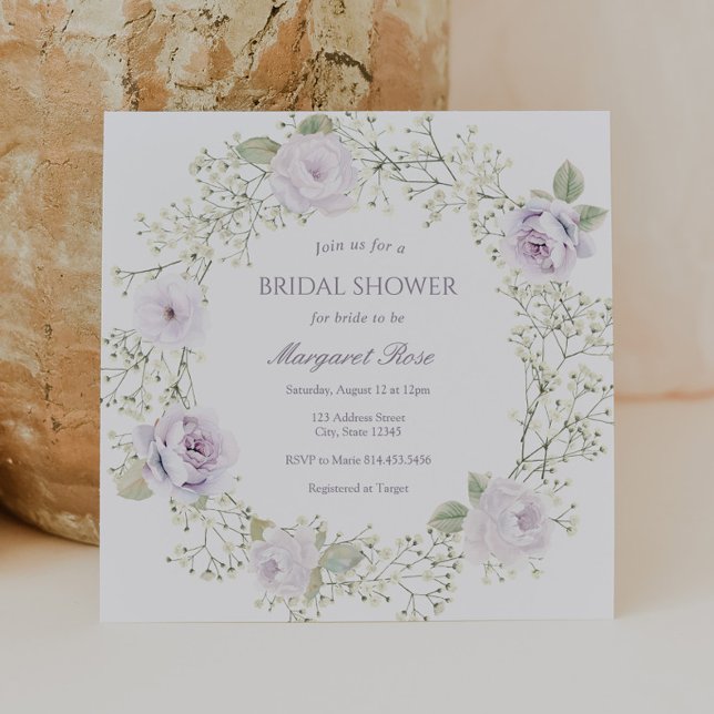 Baby Breath and Purple Roses Bridal Shower Invitation (Creator Uploaded)