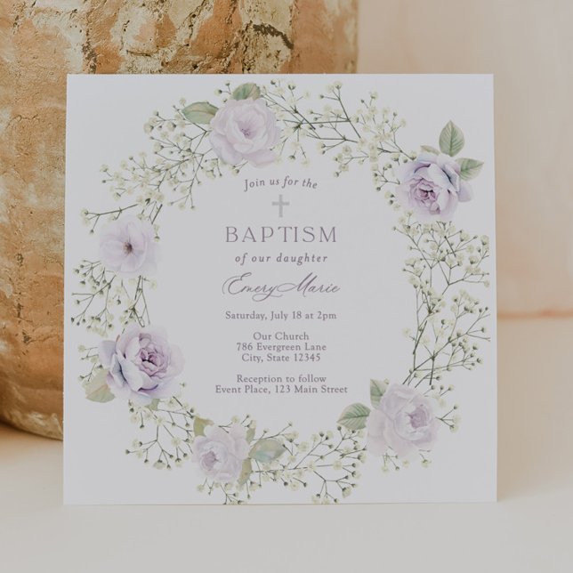 Baby Breath and Purple Roses Girl Baptism Invitation (Creator Uploaded)