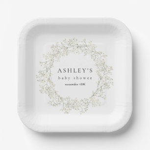 Baby Breath Flowers Baby Shower Paper Plate