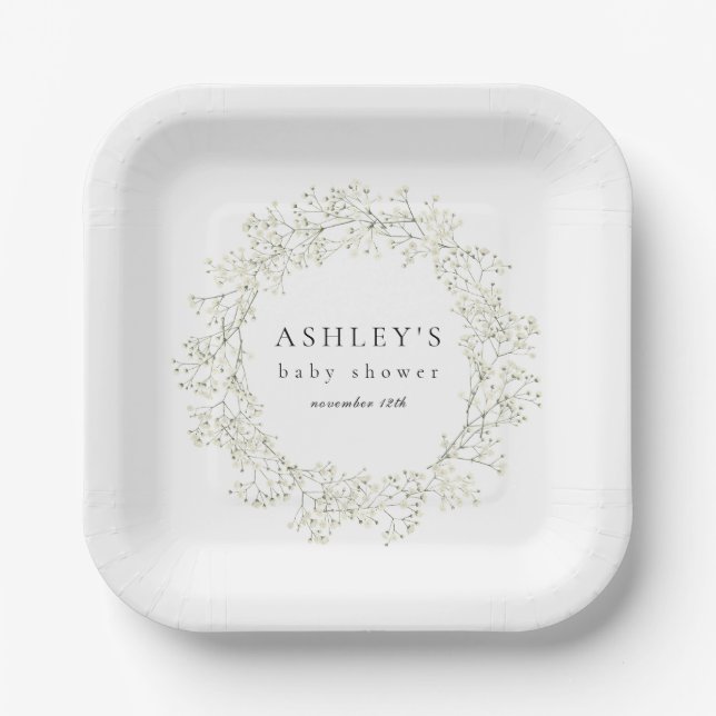 Baby Breath Flowers Baby Shower Paper Plate (Front)