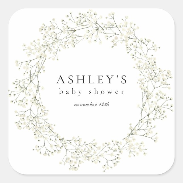 Baby Breath Flowers Baby Shower Square Sticker (Front)
