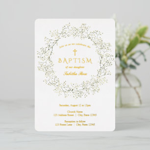 Baby Breath Flowers Baptism Invitation
