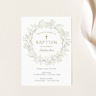 Baby Breath Flowers Baptism Invitation