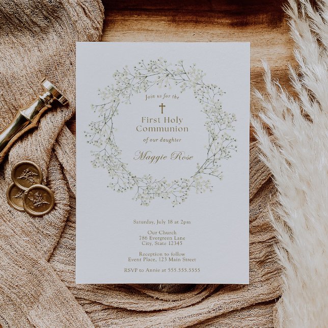 Baby Breath Flowers First Holy Communion Invitation (Creator Uploaded)