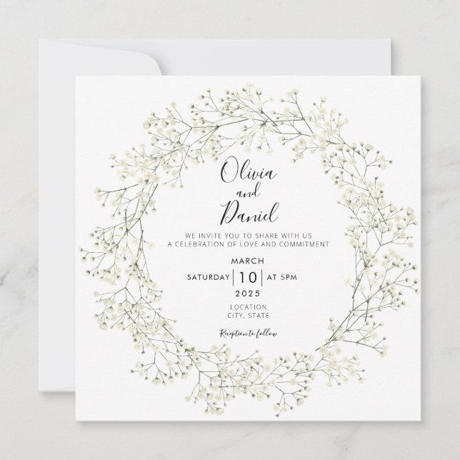 Baby Breath Flowers Wedding Invitation (Front)