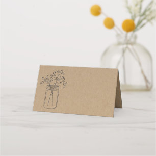 Baby Breath Mason Jar Folded Tent Style Place Card