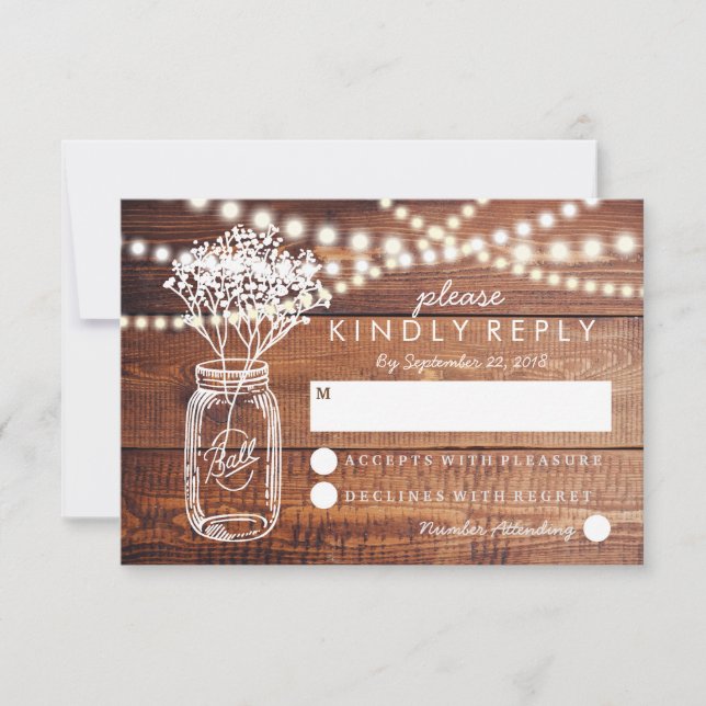 BABY BREATH RUSTIC COUNTRY MASON JAR WEDDING RSVP (Front)
