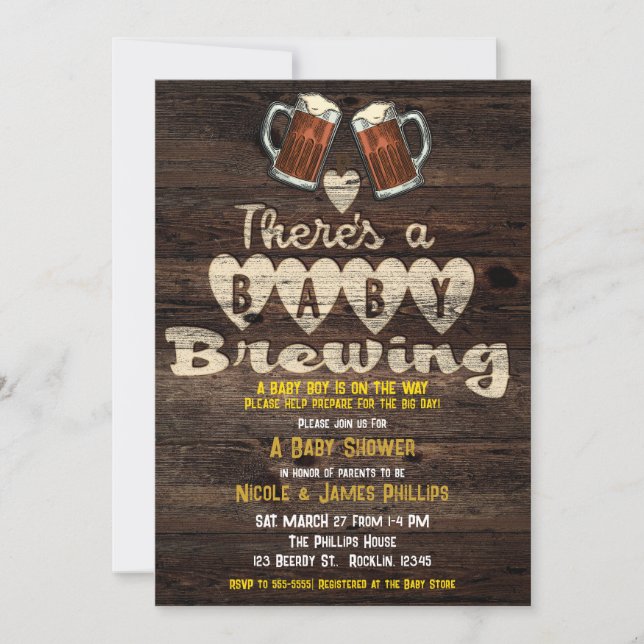 Baby Brewing Beer Cheer Daddy to Be Couples Shower Invitation (Front)
