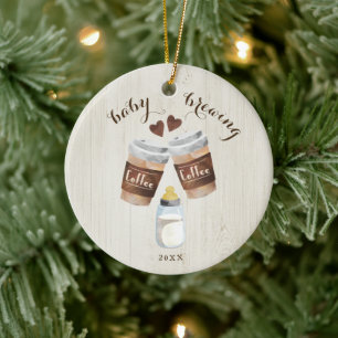 Baby Brewing Coffee, Beer & Baby Bottle Toast Cera Ceramic Tree Decoration