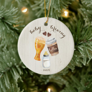 Baby Brewing Coffee, Beer & Baby Bottle Toast Ceramic Tree Decoration
