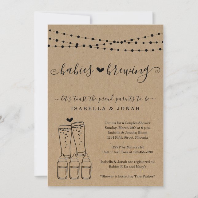 Baby Brewing Couple's Triplets Baby Shower Invitation (Front)
