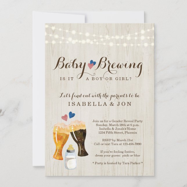 Baby Brewing Gender Reveal Party Invitation (Front)