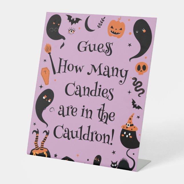 Baby Brewing Halloween Baby Shower Guess How Many  Pedestal Sign (Front)