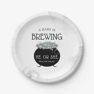 Baby Brewing Halloween Gender Reveal Paper Plate