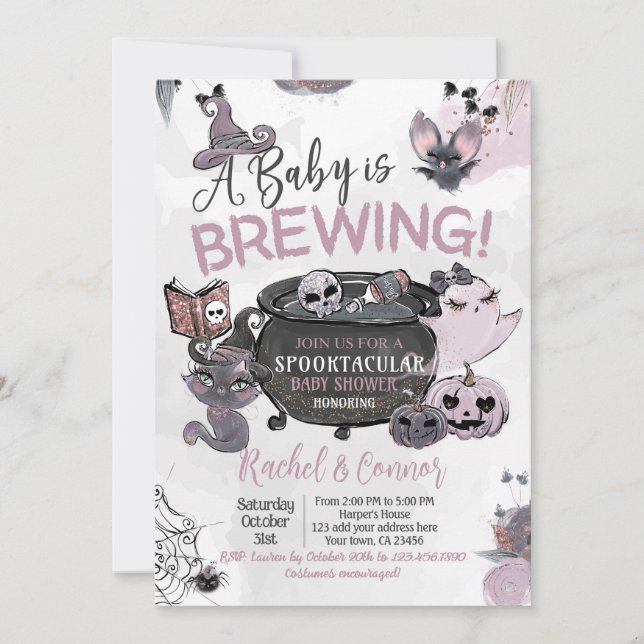 Baby Brewing Hallowen Baby Shower Invitation (Front)