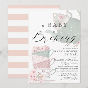 Baby Brewing Pink Tea Party Baby Shower by Mail Invitation