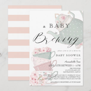 Baby Brewing Pink Tea Party Drive-by Baby Shower Invitation