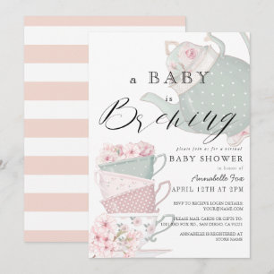 Baby Brewing Pink Tea Party Virtual Baby Shower Invitation