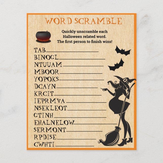 Baby Brewing Shower Halloween Witch Scramble Game  (Front)