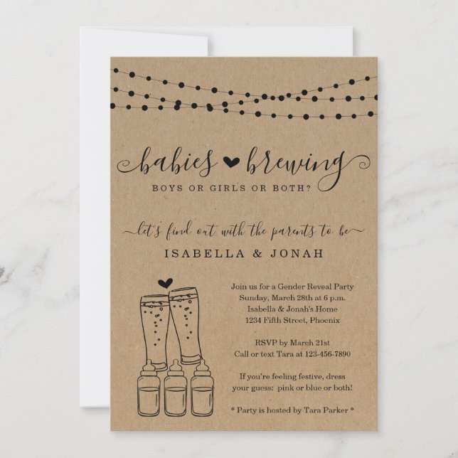 Baby Brewing Triplets Couple's Gender Reveal Party Invitation (Front)