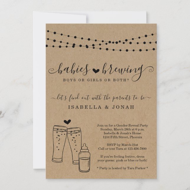 Baby Brewing Twins Couple's Gender Reveal Party Invitation (Front)