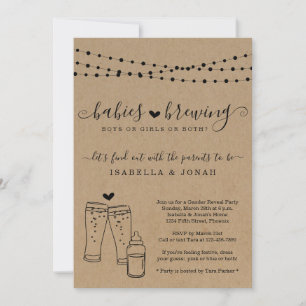 Baby Brewing Twins Couple's Gender Reveal Party Invitation