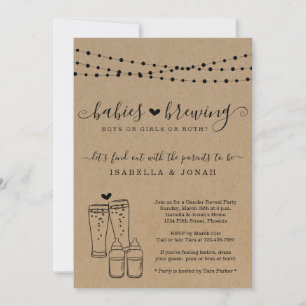 Baby Brewing Twins Couple's Gender Reveal Party Invitation