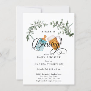 Baby Brewing   Watercolor Baby Shower  Invitation