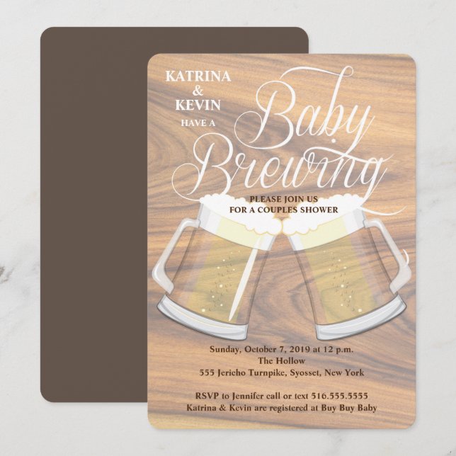 Baby Brewing Wood Rustic Beer Mug Baby Shower Invitation (Front/Back)