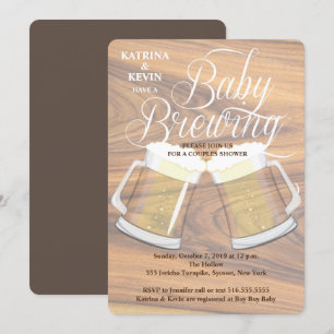 Baby Brewing Wood Rustic Beer Mug Baby Shower Invitation