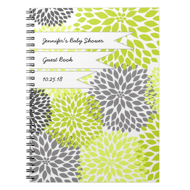 Baby Bridal Shower Guest Book chartreuse grey (Front)