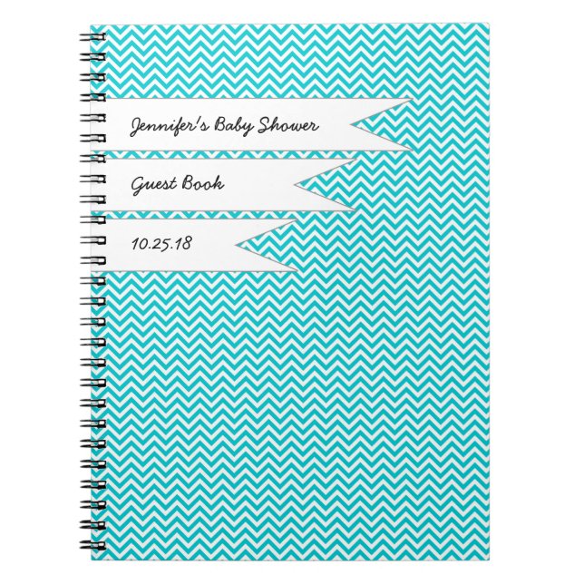 Baby Bridal Shower Guest Book Turquoise Chevron (Front)