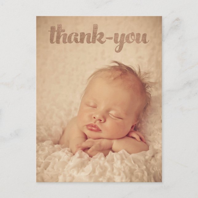 Baby Bronze Thank You Birth Announcement Photo Postcard (Front)