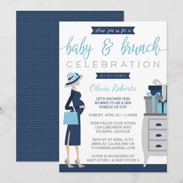 Baby & Bruch Baby Shower Invitation, Blue, Grey Invitation (Front/Back)