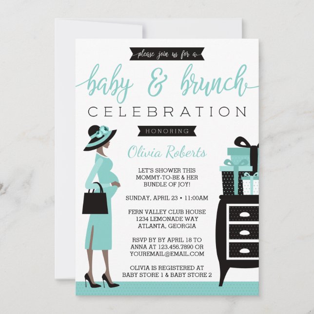 Baby & Bruch Baby Shower Invitation, Teal, Black Invitation (Front)