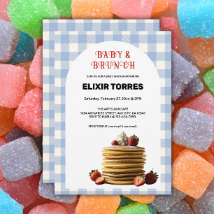 Baby & Brunch Blue Strawberry Pancakes Baby Shower Invitation