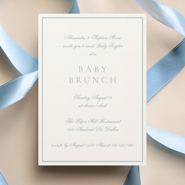 Baby Brunch Elegant Formal Calligraphy Blue Invitation (Creator Uploaded)