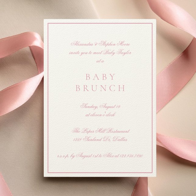 Baby Brunch Elegant Formal Calligraphy Pink Invitation (Creator Uploaded)