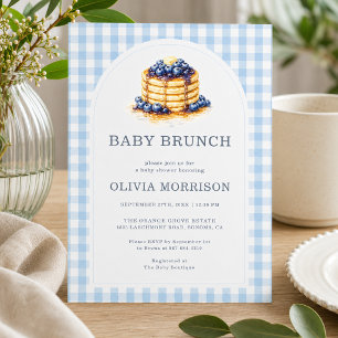 Baby Brunch Gingham Blue Baby Shower Invitation