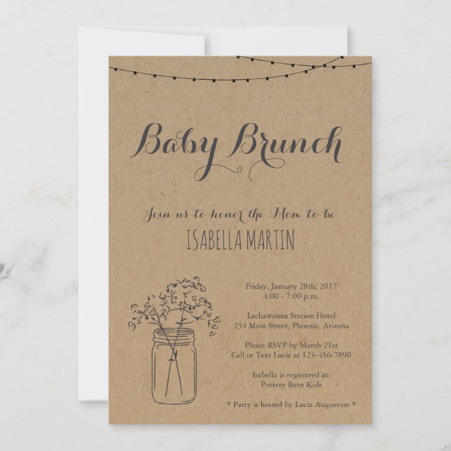 Baby Brunch Invitation on Kraft Background (Front)