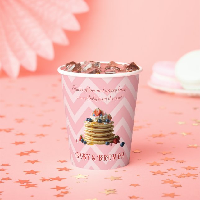 Baby & Brunch Pink Strawberry Pancakes Baby Shower Paper Cups (Insitu)
