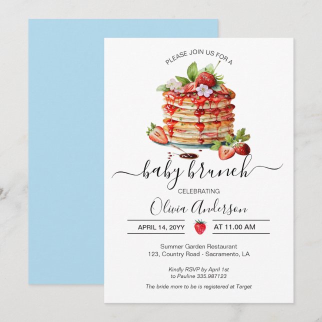 Baby Brunch Shower pancake blue Invitation (Front/Back)